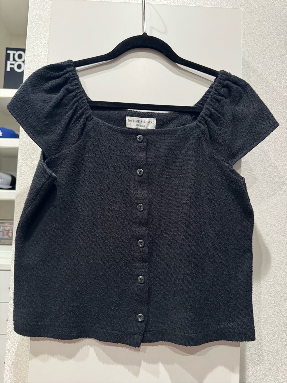 Madewell Black Button-Front Square-Neck Crop Top